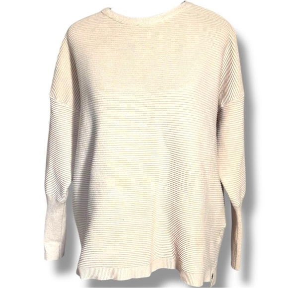 unbranded fashion Sweaters - Fashion Cozy Horizontal Rib Knit Lighweight Cream Long Sleeve Crew Neck Sweater